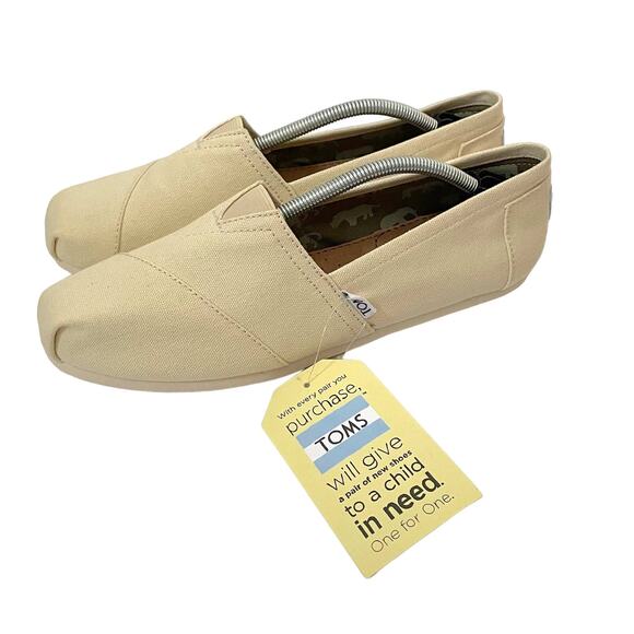 TOMS Canvas Slip On Flats Natural Beige Tan Cream Size 9.5 NEW - Picture 1 of 9